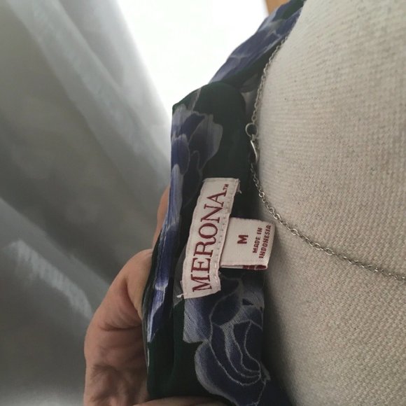 Merona Women Green Floral Sleeveless ruffle Hem Ma - Picture 7 of 8